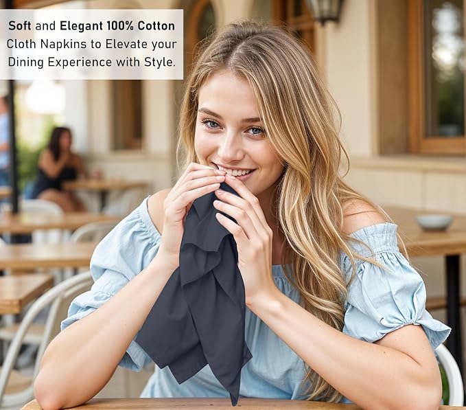 Ruvanti Cloth Napkins Set of 12, 18x18 Inches, 100% Cotton, Washable, Soft & Absorbent, Perfect for Wedding, Christmas, ‎Thanksgiving Dinners - Ombre Blue - Image 6