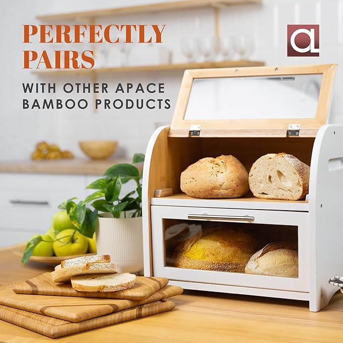 Arise Stylish Bamboo Bread Box for Kitchen Countertop, Extra Large 2-Shelf Wooden Bread Storage Container with Clear Windows and Air Vents Keep Bread, Bagels and Rolls Fresh, Self Assembly | Bread Storage Container with Clear Windows & Air Vents, Bread... - Image 5