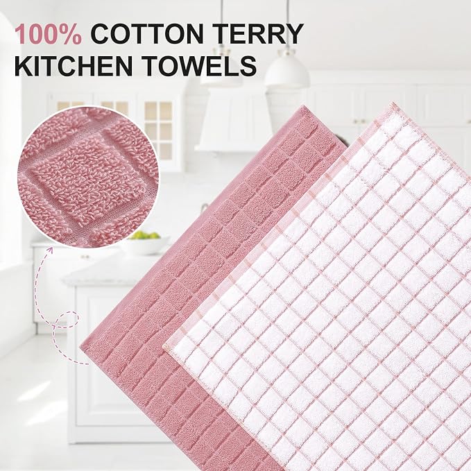 Homaxy Large Premium Cotton Kitchen Towels 16"x 28", 12 Pack, Rose | Natural Ring Spun 390 GSM Dish Towels, Super Absorbent Terry Kitchen Hand Towels, Soft Tea Towels with Hanging Loop - Image 2