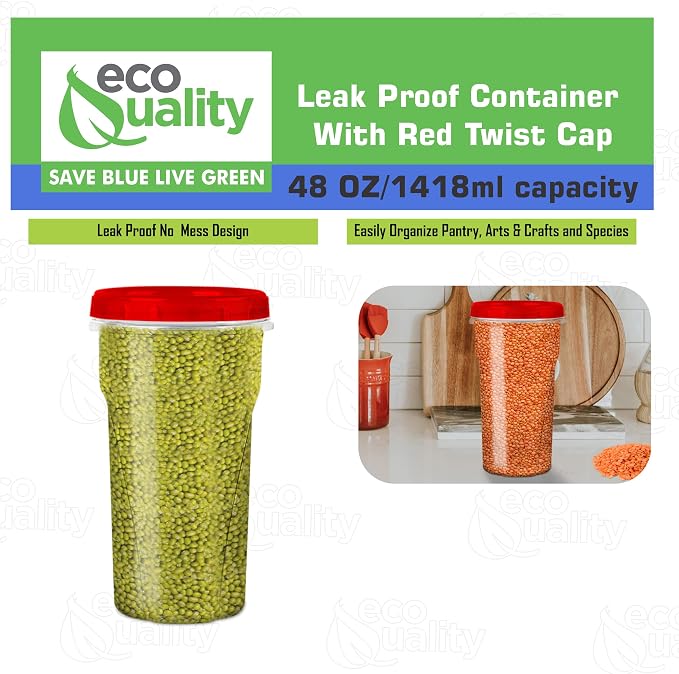 48 oz Clear Twist Top Storage Deli Containers with Leak Proof Lids Red - BPA Free Snack Containers Airtight Reusable Plastic Food Storage Canisters with Twist Seal Caps, Food Storage, Meal Prep, Freezer, Kitchen Organizer, Stackable, Reusable (8) - Image 5