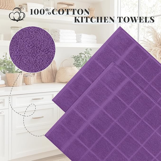 Homaxy 100% Cotton Kitchen Towels 18"x28", 6 Pack Dish Towels, Purple | Large 380 GSM Soft and Absorbent Kitchen Hand Towels with Terry Grid Design, Utility Tea Towel Set with Hanging Loop - Image 3