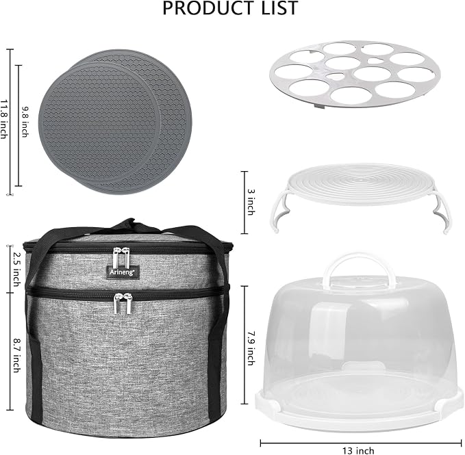 Round Cake Carrier Box with Lid and Handle, Transportation Insulated Bag for Cakes, Cupcakes and Pies, Triple Locking Design for Safe Transportation (Grey, 12 * 12 * 7.9 Inch) - Image 5