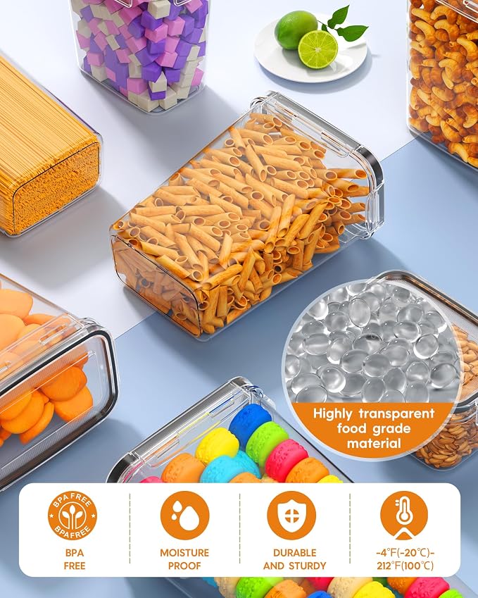 KEMETHY 36 PCS Airtight Food Storage Containers with Lids, Kitchen Pantry Organization and Storage, BPA-Free Plastic Scale Food Canisters for Cereal, Flour, Sugar, Dry Food, Include Labels & Marker - Image 4
