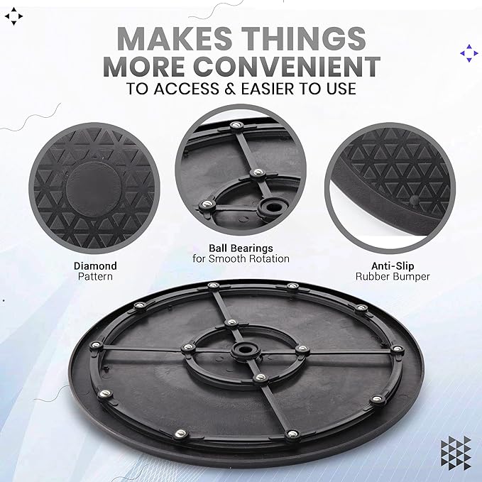 12 Inch Lazy Susan Turntable Organizer, Non Skid Large Lazy Susan Turntable for Cabinet, Computer or Laptop, Plastic Turn Table, Black, 1 PC - Image 5