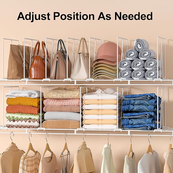 Wire Shelf Dividers for Closet: 12" Tall x 12" Deep (Taller) 6 Pack | Wire Shelves Organizer for Closet - Adjustable Purse Organizer for Clothes, Sweater, Towels Jeans - Metal Pantry Separators - Image 5