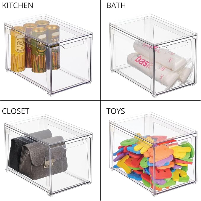 mDesign Plastic Stackable Bathroom Storage with Pull Out Bin Organizer Drawer for Cabinet, Vanity, Shelf, Cupboard, Cabinet, or Closet Organization - Lumiere Collection - Clear - Image 7