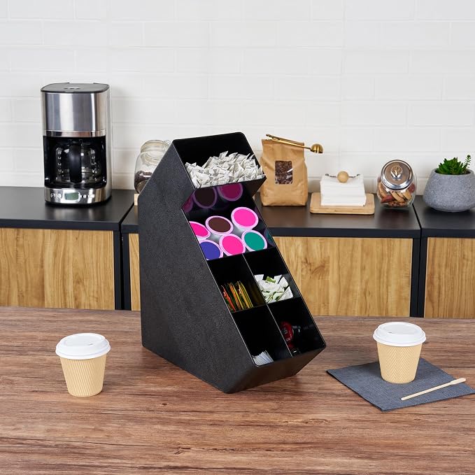 Restaurantware Restpresso Coffee Bar Organizer, 1 Count Durable 6 Compartments, Compact Size, Black Plastic Tabletop Coffee Supplies Organizer For Homes, Office Spaces, Breakrooms, and Lounges - Image 3