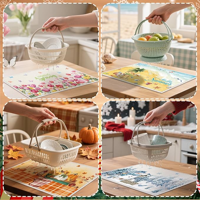 12 Pcs Seasonal Dish Drying Mats for Kitchen 24"x 16" Holiday Microfiber Absorbent Washable Drainer Mat Bulk for Counter Gift Patriotic Summer Home Accessories Decoration(Classic) - Image 6