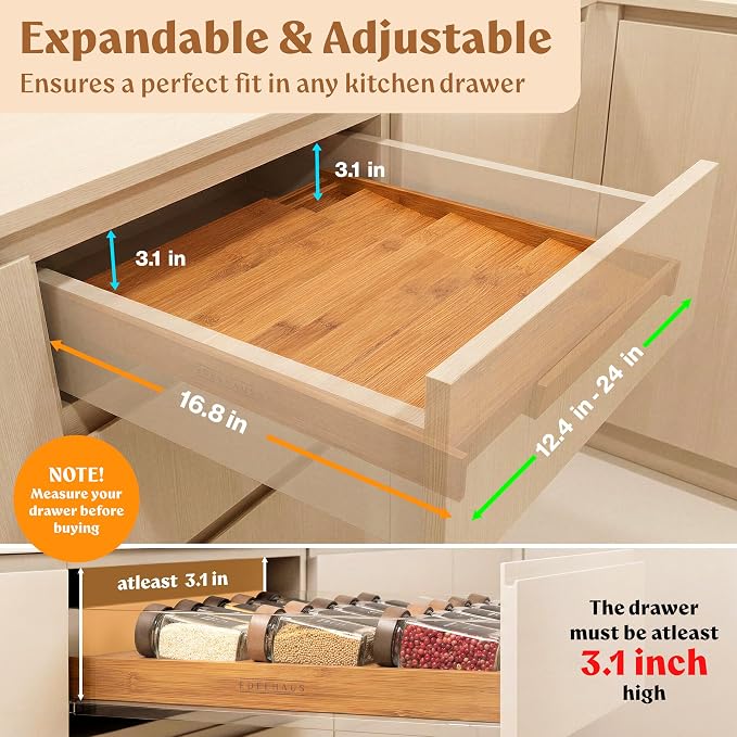 Spice Drawer Organizer - Expandable Spice Rack for Drawer, Black Seasoning Organizer for Drawer Spice Organizer, Spice Organization Seasoning rack insert for Cabinet (Jars Not Included) - Image 2
