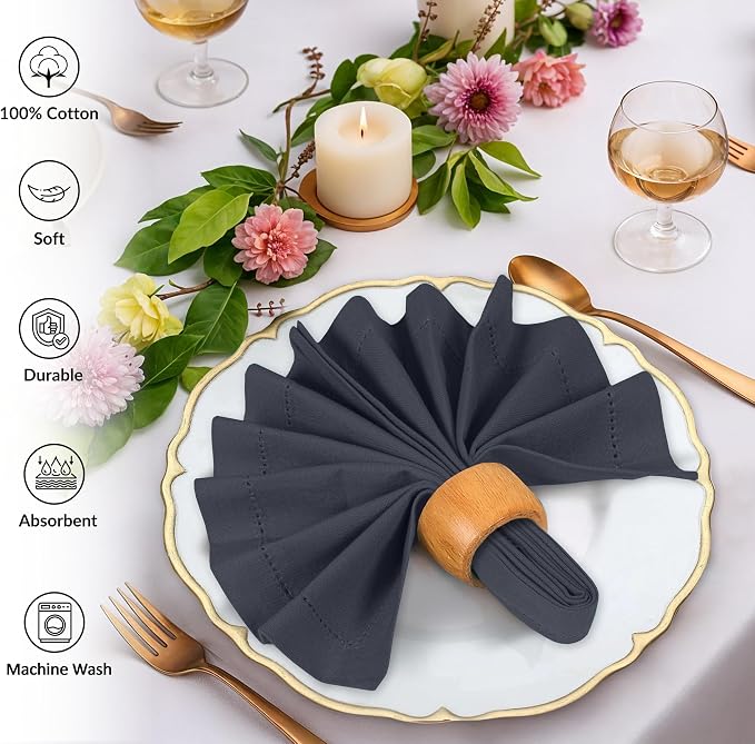 Ruvanti Cloth Napkins Set of 12, 100% Cotton High GSM 18x18 Inches, Hem Stitched Corners, Soft, Washable, Highly Durable & Absorbent, Perfect for Parties, Christmas, Thanksgiving Dinners – Ombre Blue - Image 3