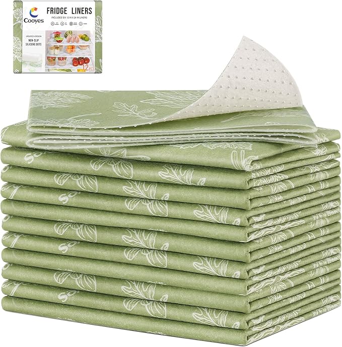 Cooyes Large Refrigerator Liners for Shelves, 12 Pack, 17.7" × 24", Fridge Drawer & Shelf Liners for Kitchen Cabinets Non-Adhesive, Breathable Cloth Material, Keep Produce Fresh Longer, Sage Green by Cooyes
