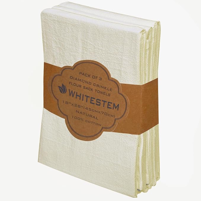 Flour Sack Towels 18” x 28” – Pack of 3 Cotton Kitchen Towels, Dish Towels and Tea Towels for Embroidery, Thick Absorbent for Baking & Bread Proofing - Natural by WHITESTEM
