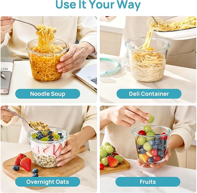 Vtopmart 5 Pack 3 Cup Glass Soup Container Set with Airtight Lids | Meal Prep Freezer Containers, Glass Food Storage Jar for Salad, Fruit, Lunch, Leftover, BPA-Free, Microwave, Dishwasher Safe - Image 5