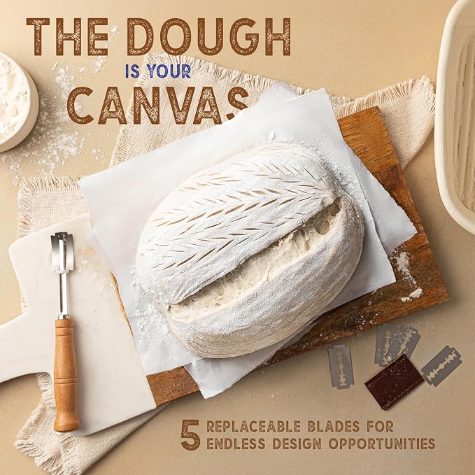 Sourdough starter kit, Inclusive sourdough bread baking supplies. Sourdough Starter Jar, banneton bread proofing basket, dough whisk,Includes all bread making tools. - Image 4