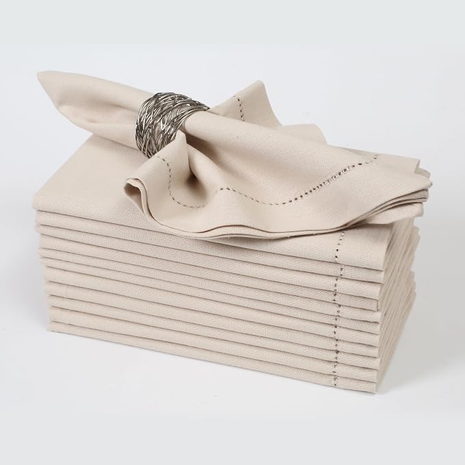 Bedding Craft Cotton Linen Cloth Dinner Napkins Set of 12 – 18x18 Flax Oatmeal Hemstitched – Machine Washable Reusable Fabric Napkins for Weddings, Parties & Events - Image 8