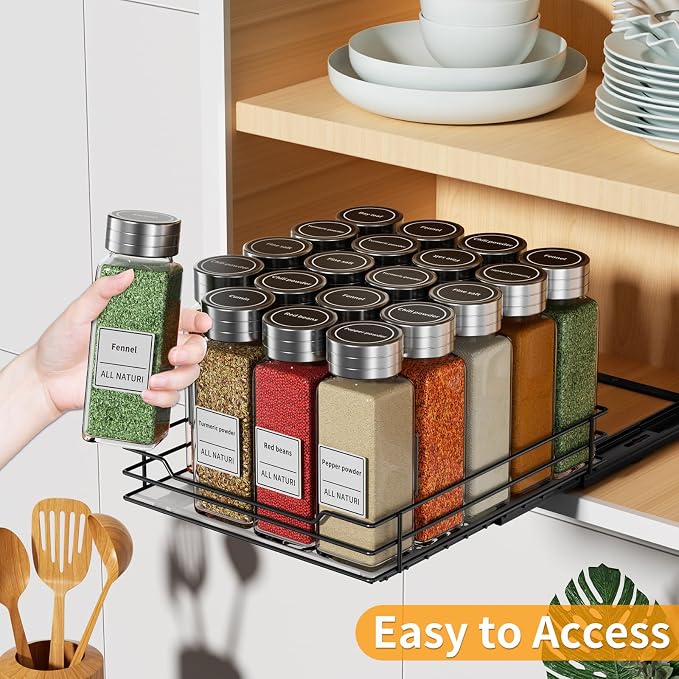 RCHYFEED Pull Out Spice Organization for Cabinet,8.5" Wx10.5 Dx2.5 H,1 Tier | Heavy Duty Slide Out for Inside Cabinet & Pantry, Kitchen Cabinet Seasoning Organizer,Vertical Spice Racks Storage Spices - Image 3