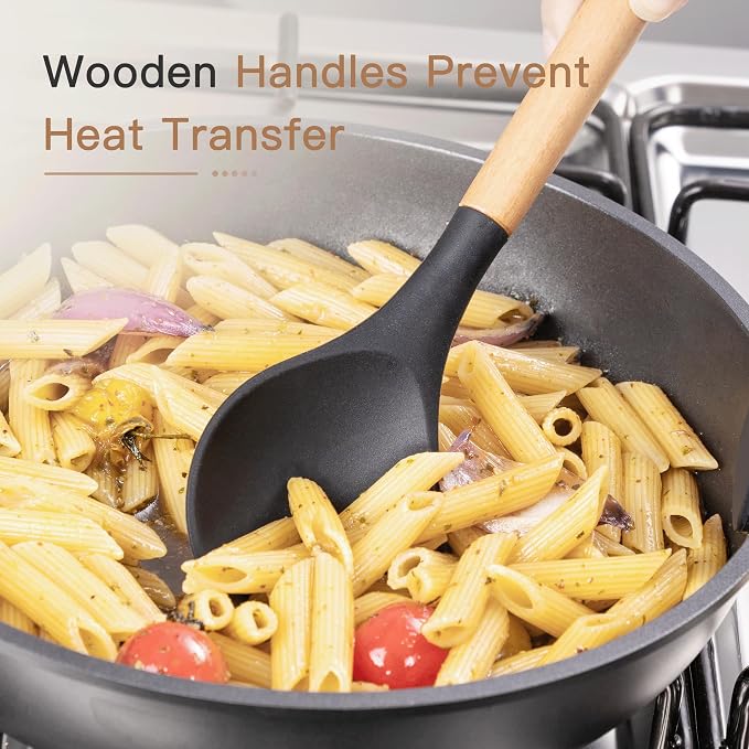 Astercook 39 PCS Kitchen Utensils Set, Silicone Cooking Utensil Sets with Wooden Handle, 446°F Heat Resistant Food Grade Spatula Set, BPA Free Kitchen Gadgets Tools Set & Spoons for Nonstick Cookware - Image 4
