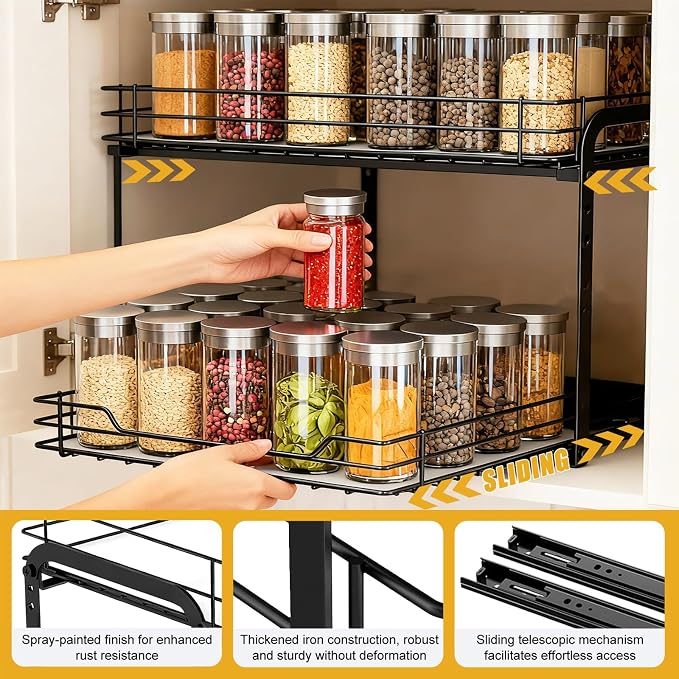 Extendable Spice Rack, 2 Levels, Spice Racks, Cabinet Organiser, Kitchen, Kitchen Cabinet Organiser, Extendable, Spice Rack, Height Adjustable, Standing Worktop Spice Rack for Kitchen Cabinets - Image 3