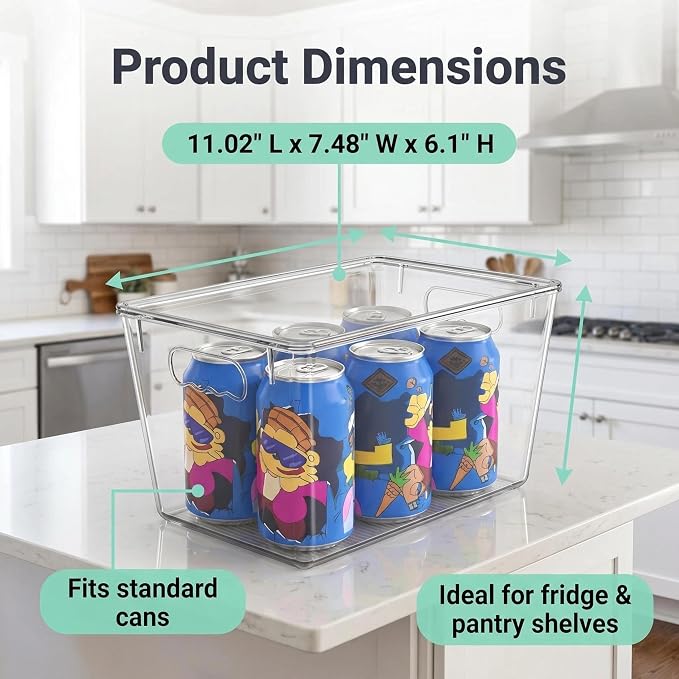 YAN & HIN 8 Pack Clear Storage Bins with Lids, Stackable Plastic Organizer Bins with Handles, Pantry Organizers and Storage for Kitchen Cabinet, Fridge, Bathroom, Closet and Shelf Organization - Image 4