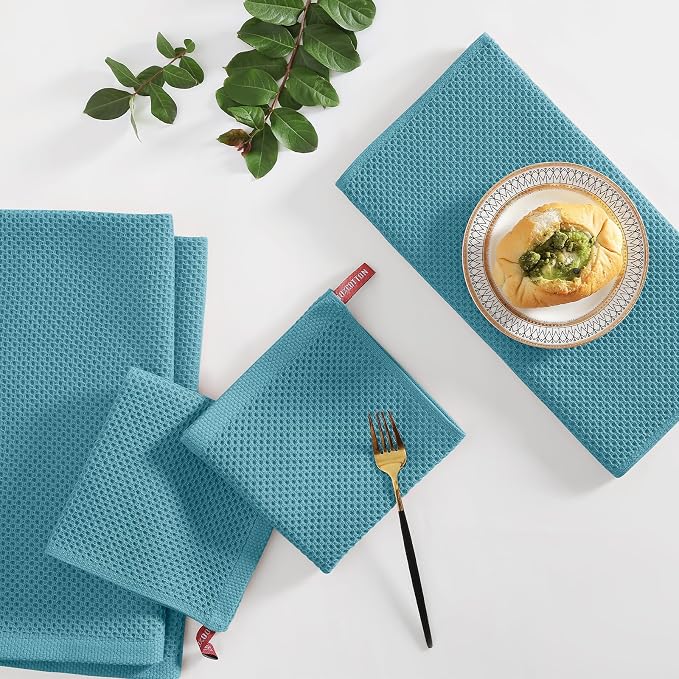 Homaxy 12 Pack 100% Cotton Kitchen Towels and Dishcloths Set, Lake Blue | 12 x 12 Inches and 13 x 28 Inches Kitchen Towels Set, Ultra Soft Absorbent Dish Cloths for Washing Dishes - Image 6