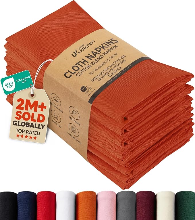 Utopia Kitchen Cotton Blend Orange Cloth Napkins [12 Pack, 18x18 Inch] | Absorbent Washable and Reusable for Dinner, Restaurant, Lunch, Wedding and Hotel by UTOPIAKITCHEN