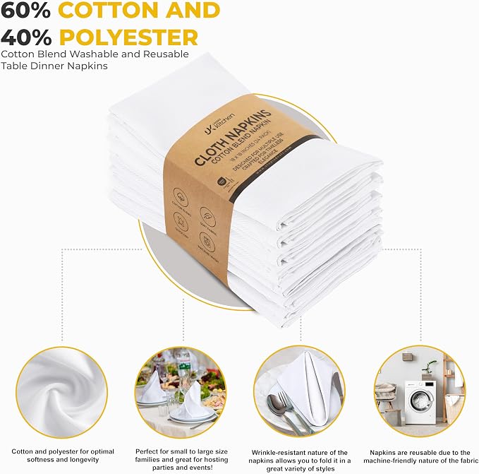 Utopia Kitchen Cotton Blend White Cloth Napkins [24 Pack, 18x18 Inch] | Absorbent Washable and Reusable for Dinner, Restaurant, Lunch, Wedding and Hotel - Image 4