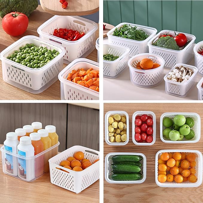 3Pack Fridge Food Storage Container Set with Lids with Strainer, Fruit Vegetable Storage Containers Keep Fruits, Vegetables, Berry, Meat Fresh longer, BPA-Free Plastic Produce Keepers - Image 6