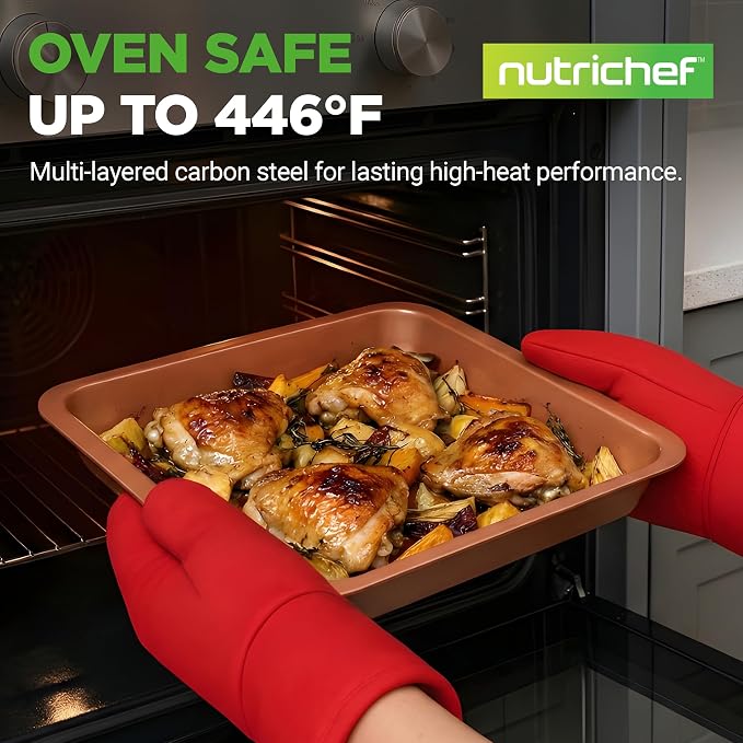 NutriChef 10-Piece Oven Baking Pans Set - Deluxe Carbon Steel Bakeware Set with Non-stick Gray Coating Inside and Out, Dishwasher Safe & PFOA, PFOS, PTFE Free - Image 2