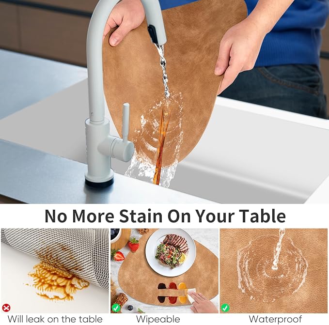 ADRIMER Placemats, Heat Resistant Round Placemats Set of 12 Washable 13 x 17 Inch, Waterproof Table Mats Wipeable for Kitchen, Dining Room Table Christmas Decor, Camel - Image 3