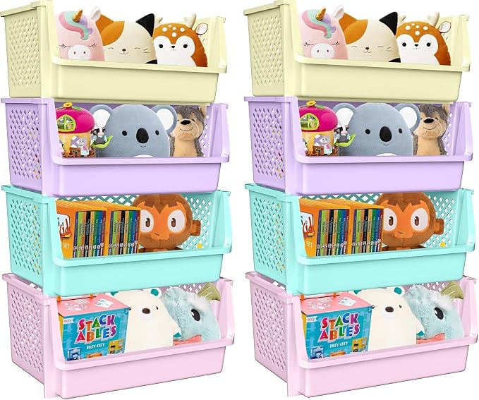 Large Stackable Storage Bins Open Front for Pantry Storage, 8 Pack - Multi | Sturdy Plastic, Easy Stacking, Open Front Access, Ventilated Sides, Vertical & Space Saving Pantry Organizers and Storage Bin by Skywin
