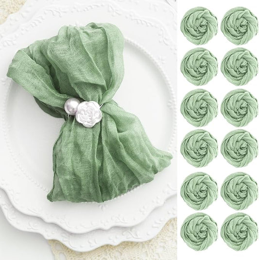 60 Pack Sage Green Cheesecloth Napkins Washable 21x21 Inches Sage Green Cloth Napkins Set of 60 Dinner Table Napkins for Wedding Bridal Baby Shower Rustic Boho Cotton Gauze Summer Party Table Decor by FoliafeelHome