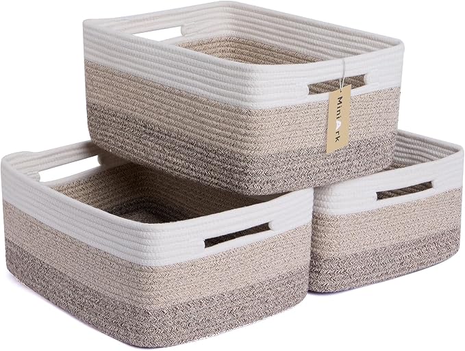 MiniArk Large Storage Baskets for Organizing, 17 x 13 x 7.5” Closet Shelf Baskets for Clothes Blanket Towels, Baby Nursery, Toy Bins Box, Woven Rope Basket, 3 Packs Gradient Brown by MiniArkStorageBasketsHome