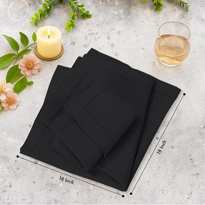 Ruvanti Cloth Napkins Set of 12, 100% Cotton High GSM 18x18 Inches, Hem Stitched Corners, Soft, Washable, Durable & Absorbent, Perfect for Parties, Christmas, Thanksgiving Dinners – Black Beauty - Image 7
