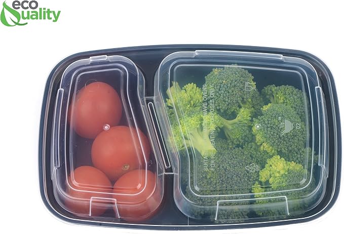 Meal Prep Containers, [150Pack][32oz] 2 Compartment with Lids, Reusable Bento Box, Food Storage Containers | BPA Free | Stackable | Lunch Boxes, Microwave/Dishwasher/Freezer Safe - Image 2