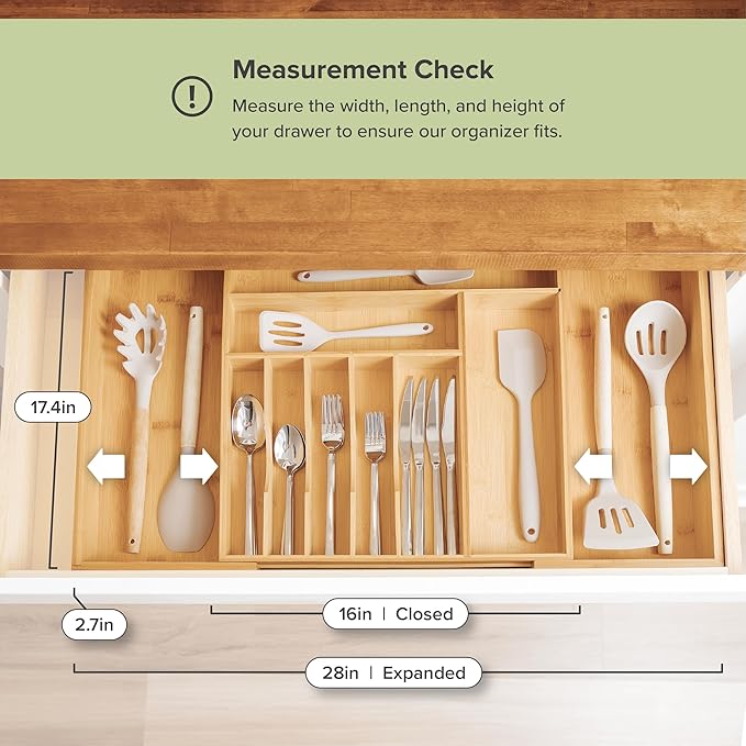 Silverware & Utensil Drawer Organizer, 16-28 in, Bamboo | Cutlery, flatware, food-safe contract grade, kitchen drawer fit - Image 6