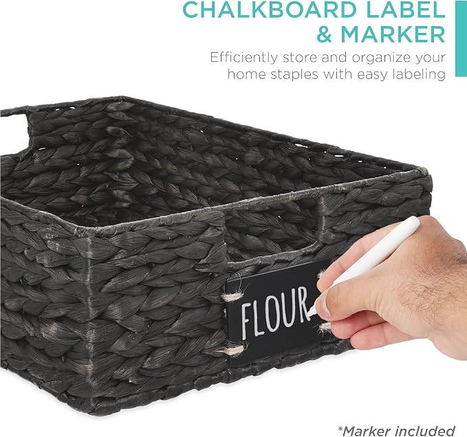 Best Choice Products Set of 4 16x12in Large Water Hyacinth Pantry Baskets, Woven Organizers w/Chalkboard Label, Chalk Marker - Black - Image 2