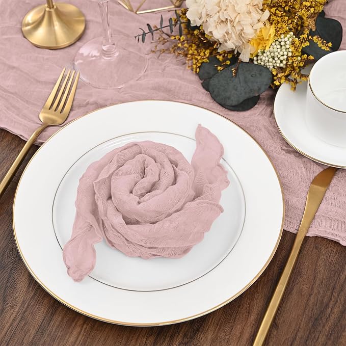 fani 100 Pack Gauze Cheesecloth Napkins, 20 x 20 in, Dusty Pink | Wrinkled Table Napkins, Soft Cotton, Rustic Decorative, Weddings, Party, Dinner Table, Everyday Use - Image 8