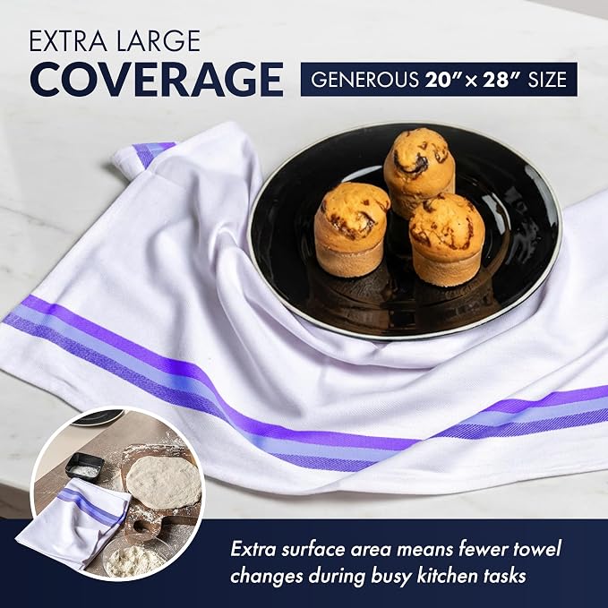 100% Cotton Kitchen Towels, Highly Absorbent Dish Towels for Kitchen with Hanging Loop, Large 20"x28" Washable Towels, Blue Shades, 12 Pack - Image 8