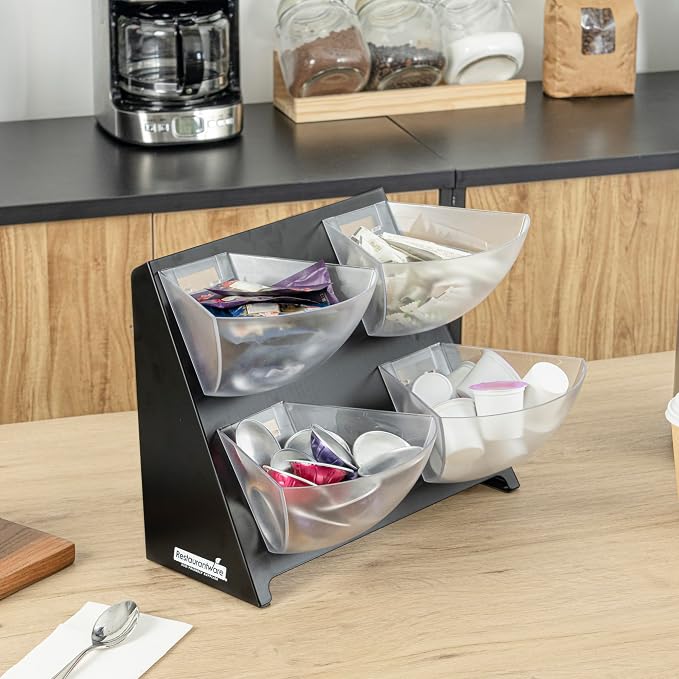 Restaurantware-Met Lux 15.5 x 10 x 10.5 Inch Coffee Accessory Caddy, 1 Premium Coffee And Condiment Organizer - 4 Removable Compartments, Black Steel Breakroom Organizer - Image 3