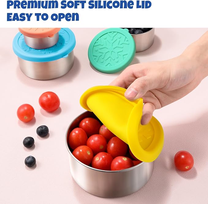 18/8 Stainless Steel Food Snack Storage Containers(5 Pack: 2/4/8/14/24oz) | Stackable, Leakproof Lunch Box with Silicone Lid, for Kids and Toddler Home School Use - Image 5