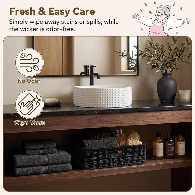 GRANNY SAYS Wicker Storage Baskets for Shelves, Black Wicker Basket,1-Pack | Waterproof Wicker Baskets for Organizing, Shallow Basket,Woven Baskets for Storage,Plastic Storage Baskets Moisture Resistant - Image 3