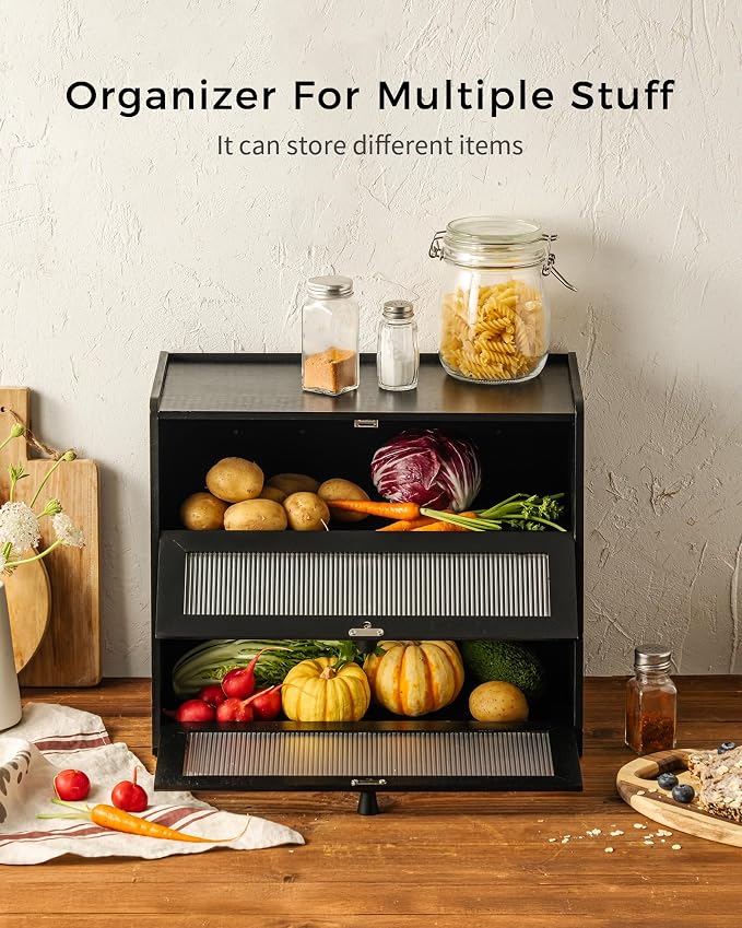Double layer Bread Box for Kitchen Countertop Vitamin Bottle Storage Supplement Bottle Organizer Vitamin Organizer(Black) - Image 5