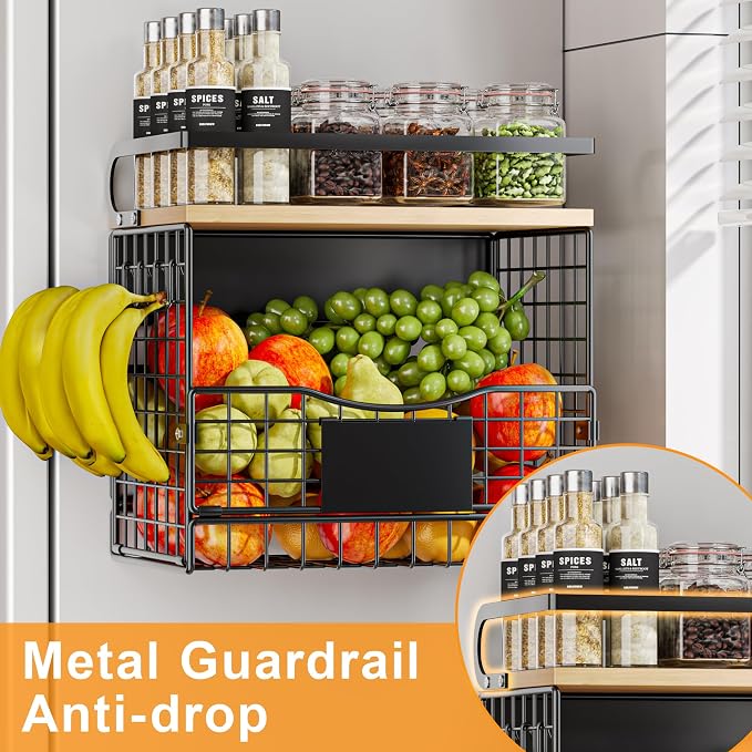 Magneitc Shelf for Fridge,Fruit Vegetable Potato & Onion Organizers Storage Basket Bins,Magnetic Spice Rack for Refrigerator & Kitchen Countertop,Pantry and Cabinet - Image 5