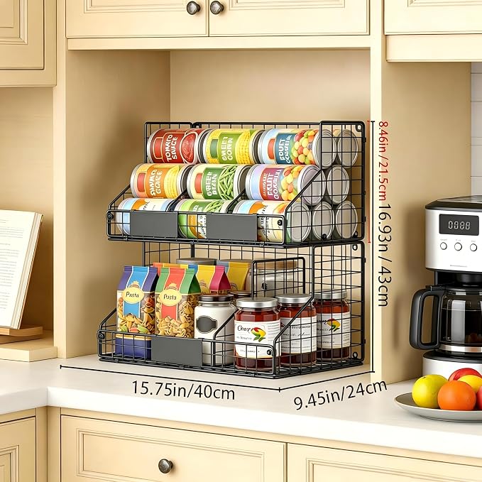 2 Pack Pantry Organizers and Storage Shelf Canned Food Organizer | Stackable, Metal Wire, 4 Adjustable Dividers, Holds 60+ Cans, Space-Saving, Can Goods Organizer, for Cabinet Kitchen - Image 2