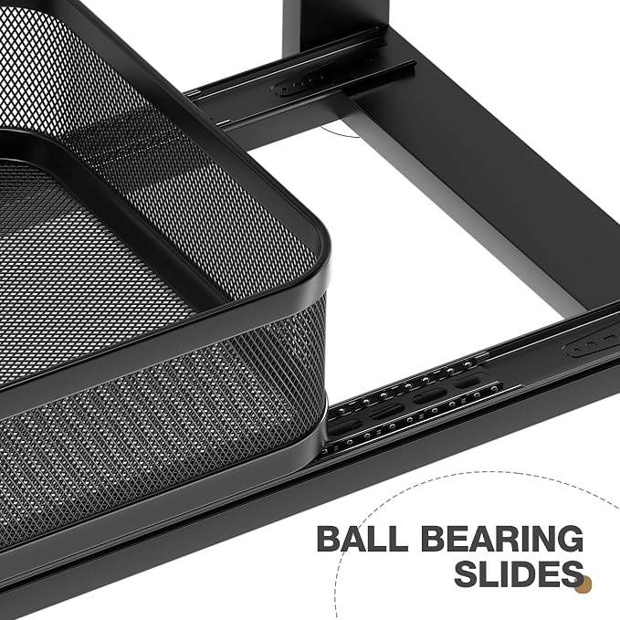 2 Pack 18.5IN-Depth Under Sink Organizer With Next-Gen Ball-Bearing Slides,2-Tier Precision Mesh Pull Out Cabinet Storage for Bathroom&Kitchen,Height Adjustable Drawers Shelf,Anti-rust-Black - Image 3