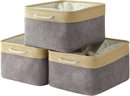 Storage Baskets for Organizing, Extra Large-3Pack, 17.7L×13.8W×9.8H inch Large Sturdy Storage Bins, Decorative Storage Baskets for Shelves Closet Nursery (Gold&Grey) by TheWarmHome