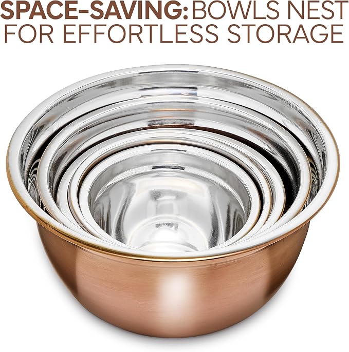 COOK WITH COLOR 18 Piece Mixing Bowls Set with Airtight Lids, Stainless Steel Bowl Organizers, Food Storage Containers, Meal Prep, Nesting Salad Bowls For Cooking, Baking, Kitchen Use, Copper - Image 4