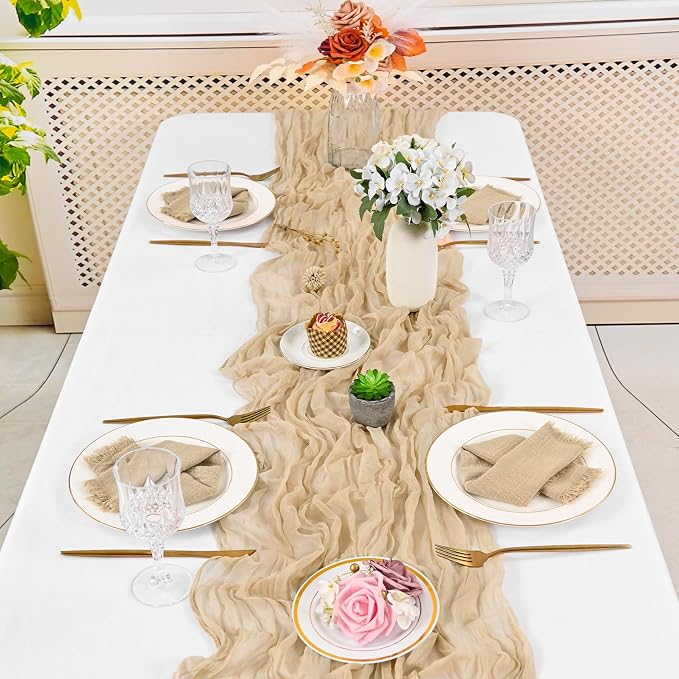 36 Pack Caramel Cloth Napkins, 16 x 16 Inch Cotton with Fringe Settings | Handmade washable reusable cotton dinner napkins in bulk for weddings, parties, rustic boho table settings - Image 6