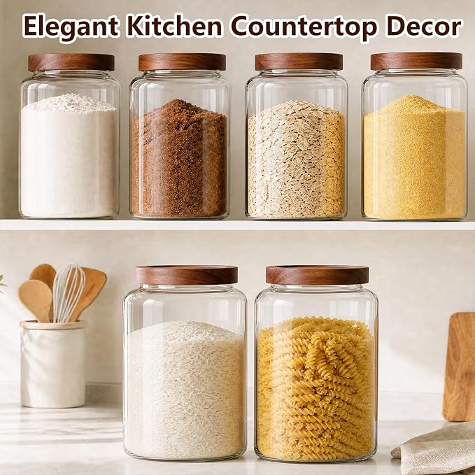 Joypeace 2 Pack 1.2 Gallon Large Glass Jars with Airtight Screw-On Lids, 155 oz Food Storage Containers, Large Canisters for Flour, Rice, Sugar, and Dry Goods to Organize Your Kitchen Pantry - Image 6