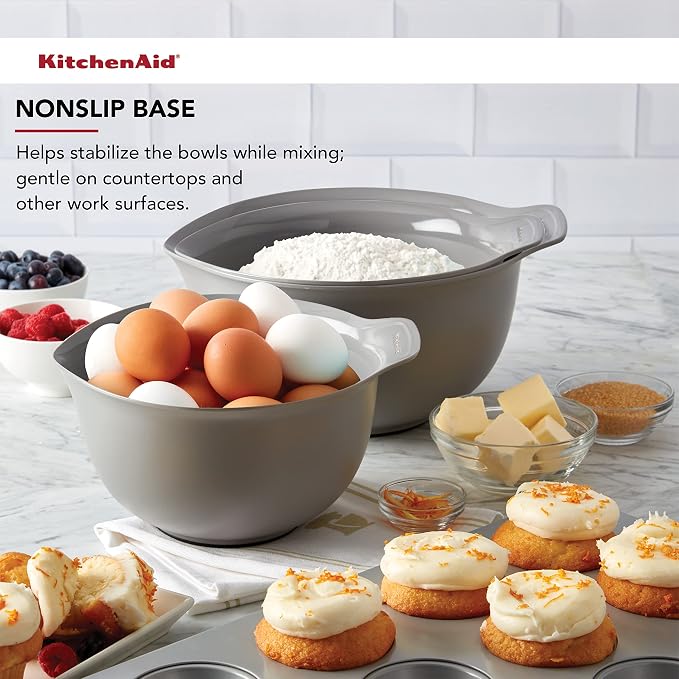 KitchenAid Universal Nesting Plastic Mixing Bowls, Set Of 3, 2.5 quart, 3.5 quart, 4.5_quart, Non Slip Base with Easy Pour Spout to Reduce Mess, Dishwasher Safe, Gray (Pack of 2) - Image 5